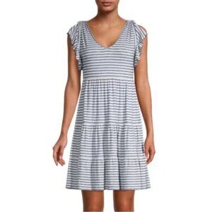 Max Studio Blue & White Striped Tiered Dress Size XL